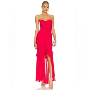 Majorelle Giules Ruffle Strapless Gown Cherry Red Maxi Dress Size Medium